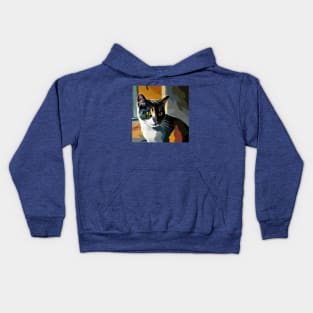 Oil Painting of Calico Cat Kids Hoodie